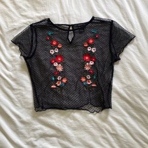 Black, sheer, polka dot and floral short sleeve crop top